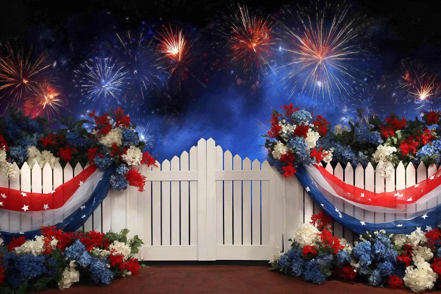 4th of July Fireworks Backdrop Fence Patriotic Garden Backdrop ZXY5-1