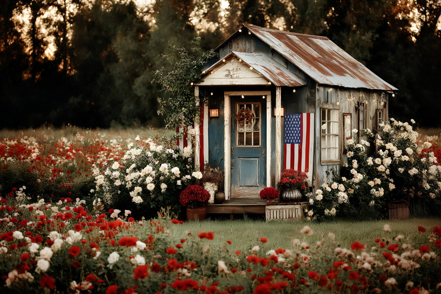 Independence Day Backdrops House Garden Patriotic Backdrop ZXY5-3